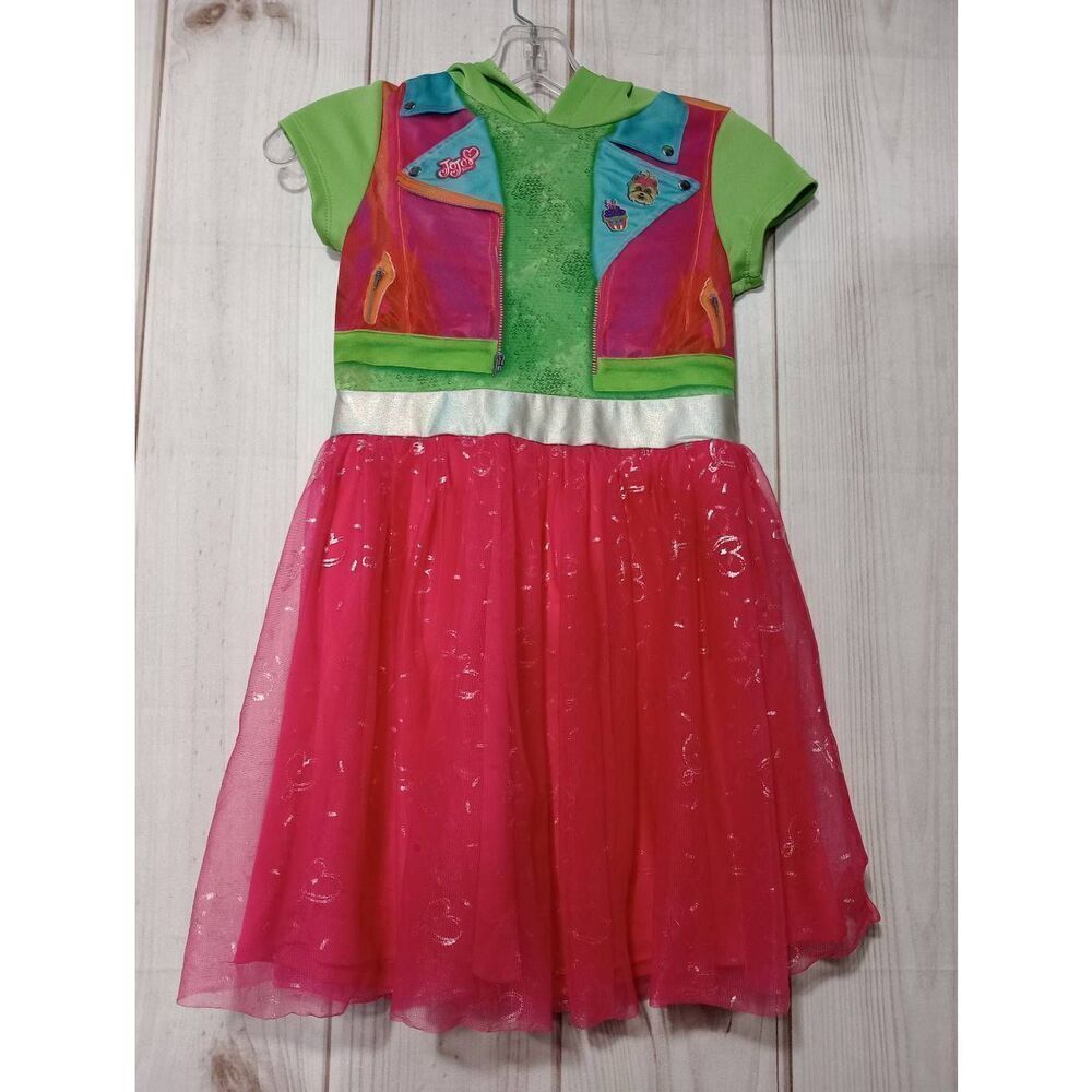 JoJo Dress‎ Girls 7/8 Green Short Sleeve Pink Tulle